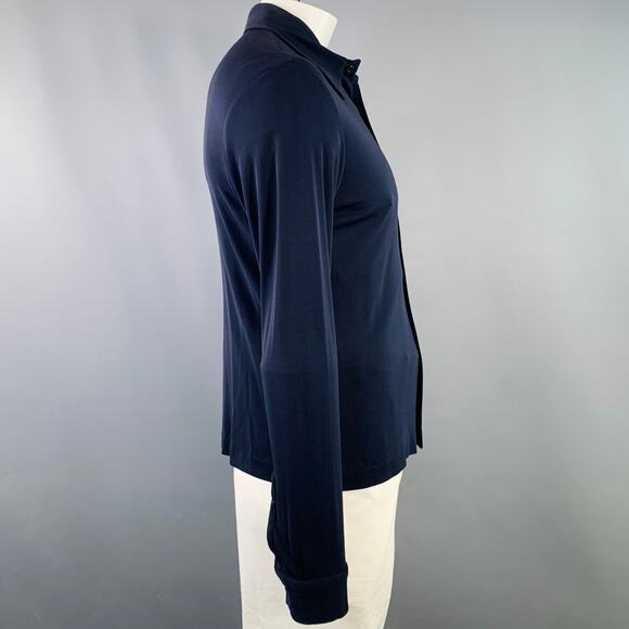DANIEL CLEARY Size L Navy Rayon Jersey Pointed Collar Long Sleeve Shirt - Picture 2 of 7